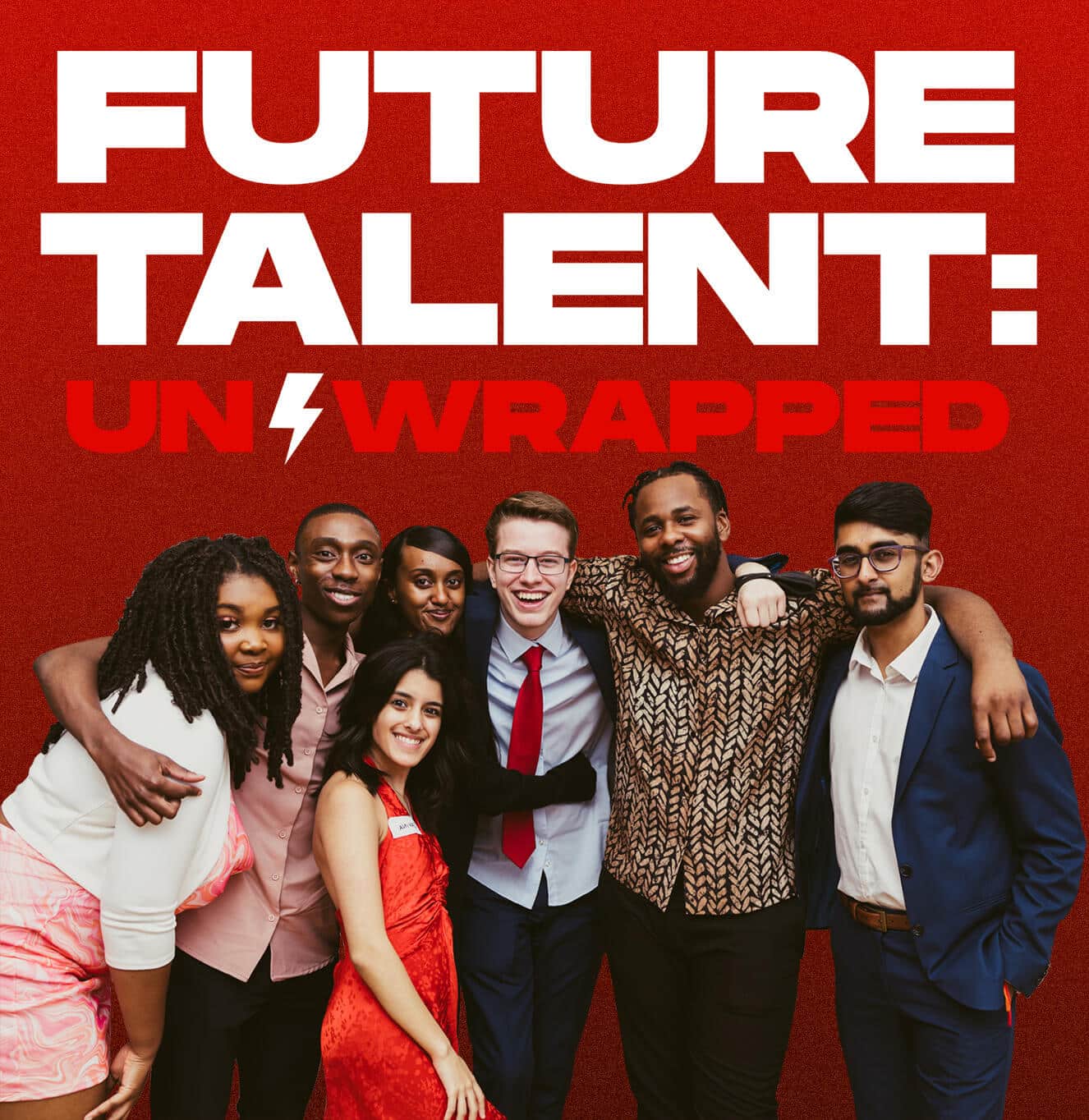 Future Talent Unwrapped with happy students with arms around each other smiling